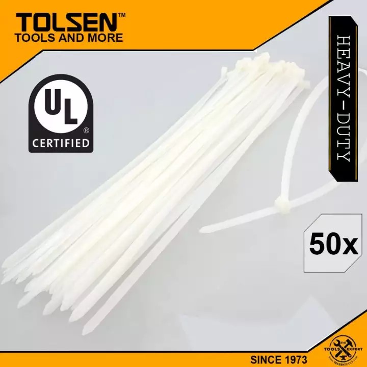 Tolsen Plastic Cable Zip Tie Fasten Wrap 4.8X300mm 50Pcs  50108
