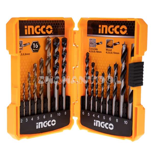 INGCO 16Pcs Metal Concrete & Wood Drill Bits Set AKD9165