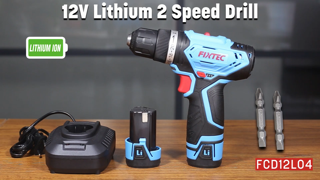 Fixtec Cordless Drill Driver Kit with 2 Batteries 12V Power Drill 25nm 20+1 Clutch Variable Speed Electric Screw Driver