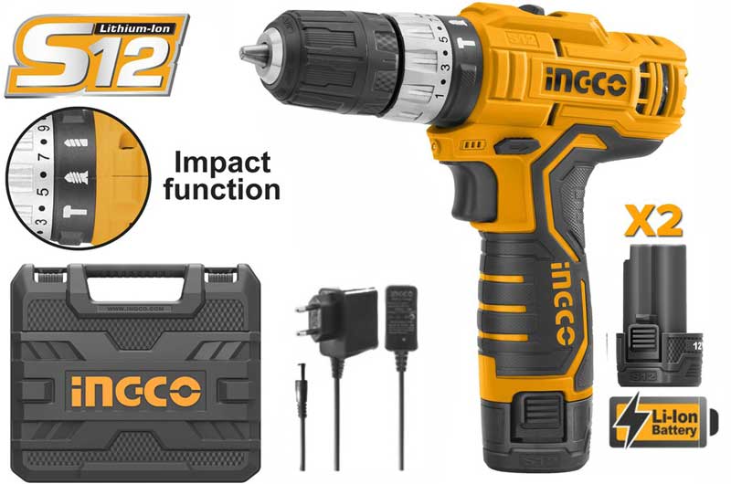 Ingco S12 Lithium-Ion Cordless Impact Drill 12V 1.5Ah CIDLI1232