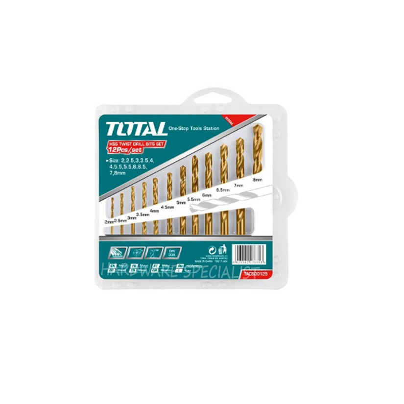Total 12Pcs HSS Twist Drill Bits Set TACSD0125