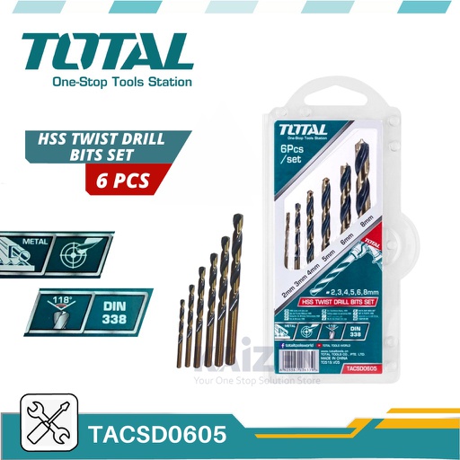 [TACSD0605] TOTAL 6 PCS HSS TWIST DRILL BITS SET  TACSD0605